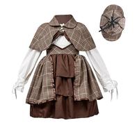 Boodtag Girls Victorian Dress 5 PCS Detective Costume Set British Pleated Party Dress Deluxe Hat Bow Tie Gothic Lolita Cape Shawl Magnifying Glass 1920s Fancy Dress Up