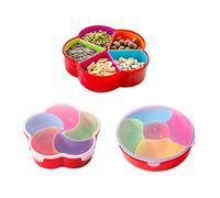 Boodtag Plastic Food Container with Lid Snacks Boxes Dispenser with Removable Compartments Kitchen Accessories, plastic, Flower shape with moon shape compartments (inside water drop)