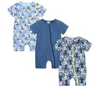 Boodtag Toddler Baby Boys Girls 3 PCS Romper Pajama Soft Cotton Summer Short Sleeve Onesie Body Jumpsuit PJS with Zip and Colorful Cartoon Print