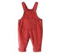 Boodtag Unisex Baby Cotton Dungarees Corduroy Toddler Solid Sleeveless Overalls Kids Striped Button Jumpsuit Bib Pants One Piece Trousers Red 5-6 Years