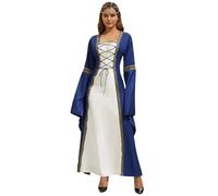 Boodtag Women Gothic Party Dress Flare Sleeve Velvet Ball Gown Slim Vintage Steampunk Vintage Medieval Peasant Maid Fancy Dress for Evening Blue