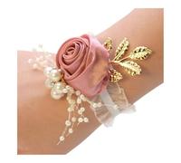 BooeDareno Bridal Wrist Corsage Silk Rose Wedding Hand Flower Wristband Bracelet For Bridesmaid Girls Jewelry Party Marriage Accessory(01_1PCS)