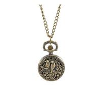BooeDareno Vintage Pocket Small Watch Steampunk Quartz Watch with Chain Hollow Heart Cover Necklace Bronze Color Alloy Clock Men Gift(Magpie)