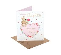 Boofle | Birthday Card for Daughter Sat on a Big Heart of Flowers