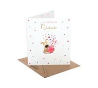 Boofle | Birthday Card for Niece Sat Holding an Envelope
