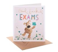 Boofle UK Greetings | Good Luck for Exams Card Exams Clover Design