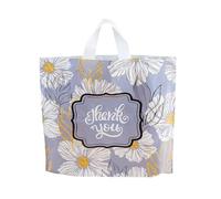 Booge 50 Count 9.7"x 11.6" Thank You Bags Plastic Merchandise Shopping Bags with Handle for Small Business Retail Crafts Gray Flower
