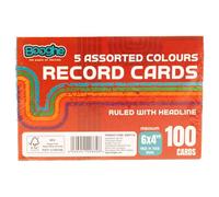 Booghe A6 Index & Record Cards - Assorted Colours, Ruled with Headline, 100 Coloured Flashcards for Study & Revision, 6 x 4 Inch (152 x 102mm) - Pack of 1