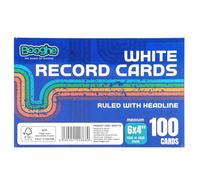 Booghe A6 White Index & Record Cards - 100 Ruled Flashcards with Headline, 6 x 4 Inch (152 x 102mm) - Pack of 40