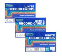 Booghe A6 White Index & Record Cards - 100 Ruled Flashcards with Headline, 6 x 4 Inch (152 x 102mm) - Pack of 3