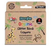 Booghe Glitter Crayons for Children - Non-Toxic Easy to Hold Organic Nature-Friendly Block Crayons for Kids,Safe Art Supplies for Toddlers 12 Plus Months,Eco-Friendly,(Pack of 8)