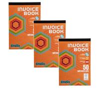 Booghe Invoice Duplicate Book - Carbonless NCR Copies, 50 Sequentially Numbered Sets, 137 x 203mm, Perforated Pages, FSC Paper - Ideal for Business & Sales - Pack of 3
