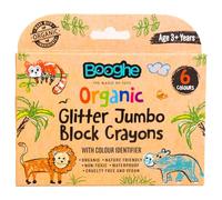 Booghe Organic Glitter Jumbo Block Crayons for Kids - Non-Toxic, Eco-Friendly, Waterproof, Food-Grade Colours, Toddler Crayons Age 3+, Pack of 6