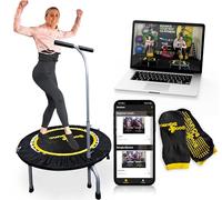 Boogie Bounce Studio Rebounder | Double Folding & Super-Quiet Fitness Trampoline For Adults & Children | New Mobile App & Online Workouts Every Month | Adjustable Handle & 20st Weight Limit