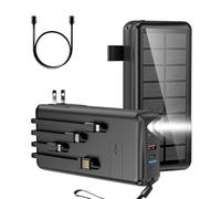 boogostore Portable Charger with Built in Cable and Wall Plug 50000mAh PD30W Fast Charging Solar Power Bank with 5 Output & 2 Input Dual LED Flashlights Phone Holder External Battery Pack (Black)