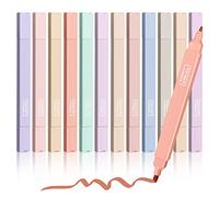 BOOHO 12 Pack Highlighters, Mild Multicolor Aesthetic Cute Pastel Highlighter, Dual Tips Marker Pen No Bleed Dry Fast Easy to Hold for Student School Office Supplies Cute Stationery（Square）