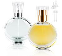 BOOHO 2Pcs 30ml Empty Glass Perfume Atomiser, 2 colors Clear Glass Cosmetic Fine Mist Atomizer, Round Refillable Spray Perfume Bottles for Travel (30ml)