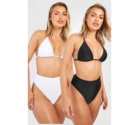 Boohoo 2 Pack Triangle Bikini Top In Black/white Black/White 6