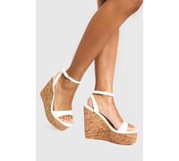 boohoo Women's 2 Part Basic Cork Wedges in White | Size: 8