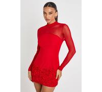 Boohoo 3D Floral Mesh Panelled Mini Dress In Red red 14
