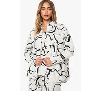 Boohoo Abstract Floral Linen Look Oversized Shirt In Cream cream 6