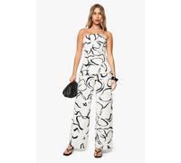 Boohoo Abstract Floral Linen Look Wide Leg Trousers In Cream cream 6