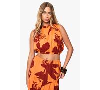 Boohoo Abstract Floral Puffball Linen Top In Orange orange 6
