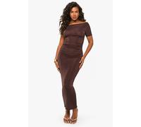 Boohoo Accetate Slinky Draped Neck Ruched Midi Dress In Chocolate chocolate 8