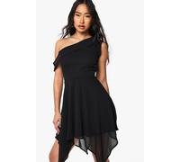 Boohoo Asymmetric Chiffon Tie Detail Hanky Hem Mini Dress In Black black 8