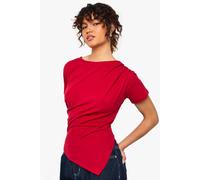 Boohoo Asymmetric Hem Cinched Waist T-Shirt In Red red 8