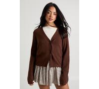 Boohoo Asymmetric Knit Cardigan In Chocolate chocolate L