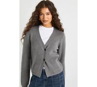 Boohoo Asymmetric Knit Cardigan In Grey grey L