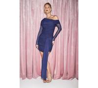 Boohoo Asymmetric Long Sleeve Wrap Waist Mini Dress In Navy navy 16