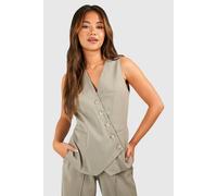 Boohoo Asymmetric Mock Horn Waistcoat In Mocha mocha 10