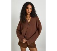 boohoo Women's Asymmetric Oversized Knitted Boyfriend Cardigan in Chocolate | Size: Medium