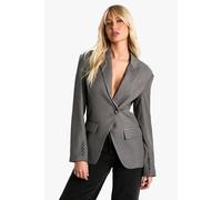Boohoo Asymmetric Wrap Cinched Waist Blazer In Grey grey 12