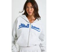 Boohoo Ath Archive Self Fabric Applique Zip Through Hoodie In Ash Grey ash grey M