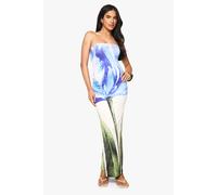 Boohoo Bandeau Floral Printed Slinky Maxi Dress In Blue blue 14