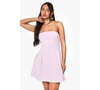 Boohoo Bandeau Lace Up Back Skater Dress In Light Pink light pink 18