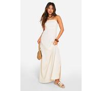 Boohoo Bandeau Linen Look Maxi Dress In Stone stone 14
