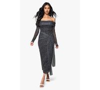 Boohoo Bardot Polka Tie Waist Maxi Dress In Black black 8
