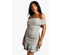 Boohoo Bardot Ruched Mini Dress In Grey grey 14