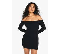 Boohoo Basic Rib Bardot Mini Dress In Black black 16