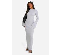 Boohoo Basic Rib Flare Sleeve Dress In Grey Marl grey marl 14