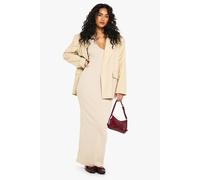 boohoo Women's Basic Rib Plunge Hlater Maxi Dress in Stone | Size: 16