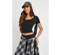 Boohoo Basic Rib Scoop Neck Fitted Short Sleeve Top In Black black 14