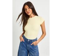 Boohoo Basic Rib Short Sleeve Fitted Top In Lemon lemon 12