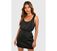 Boohoo Basic Satin Scoop Neck Cami In Black black 6
