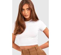 Boohoo Basic Short Sleeve Crew Neck Crop Top In White white 10