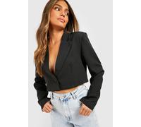 Boohoo Basic Woven Relaxed Fit Crop Blazer In Black black 16